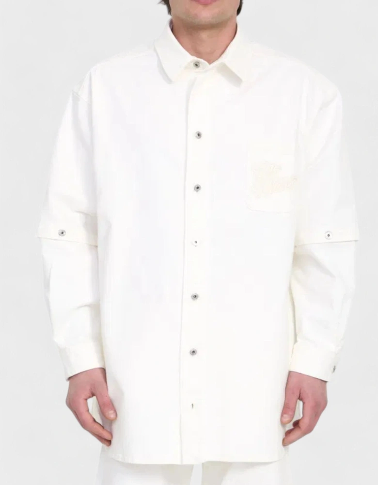 90's Logo Denim Button Overshirt White