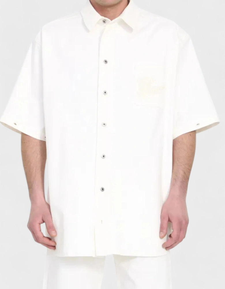 90's Logo Denim Button Overshirt White