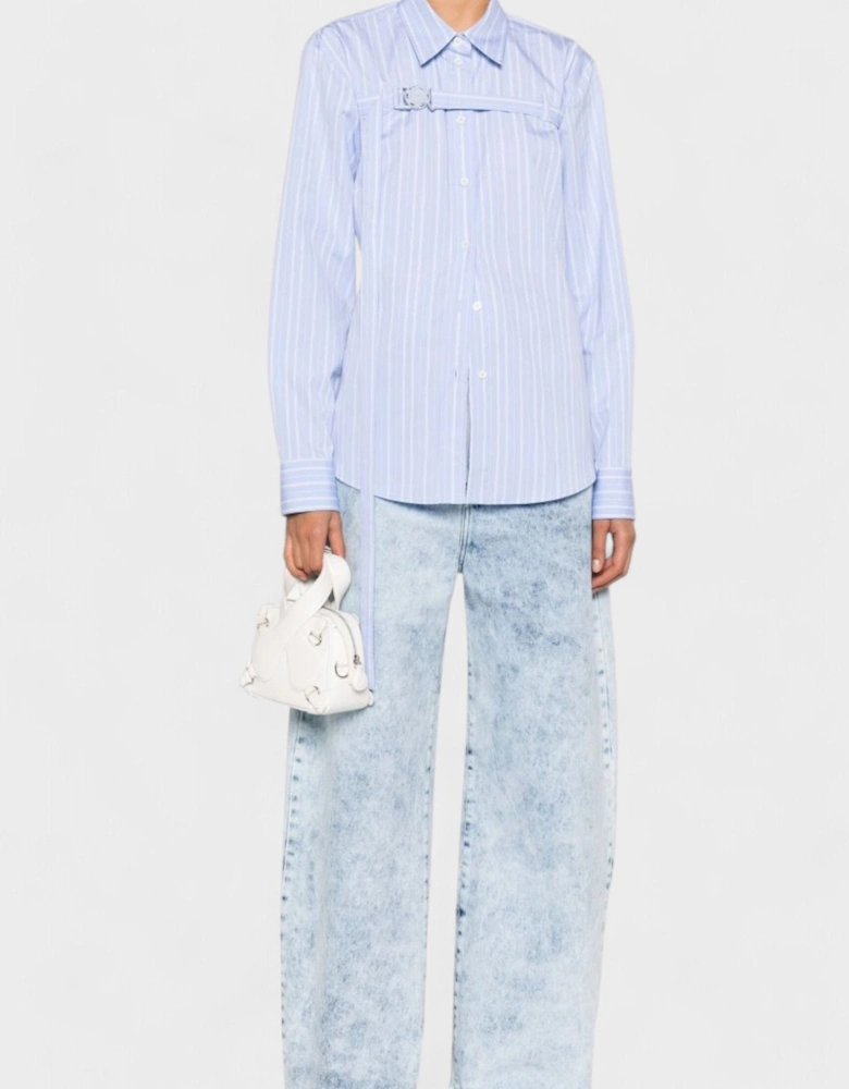 Stripe Poplin Buckle Shirt Light Blue