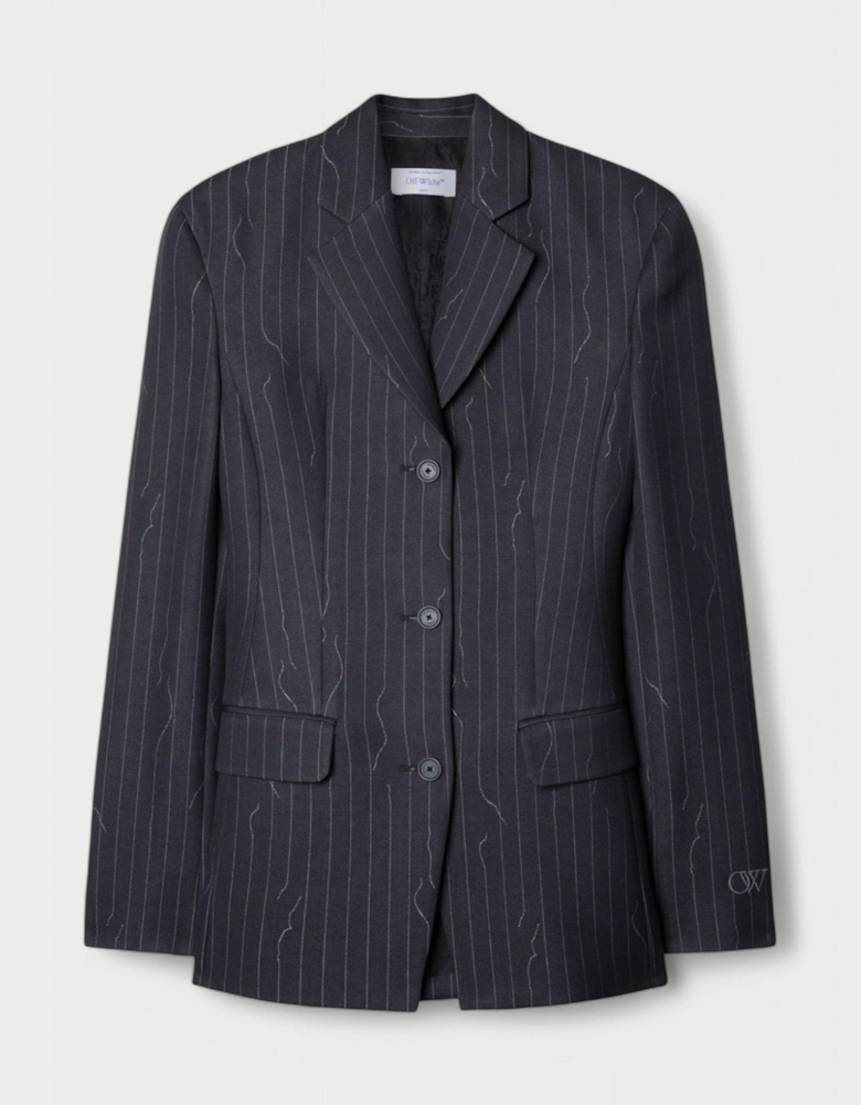 Pinstripe Fitted 3 Button Blazer Jacket Dark Drey