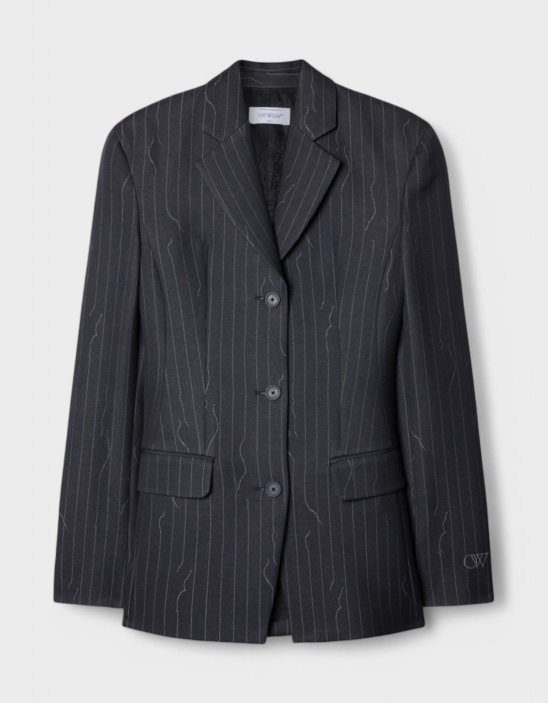 Pinstripe Fitted 3 Button Blazer Jacket Dark Drey, 6 of 5