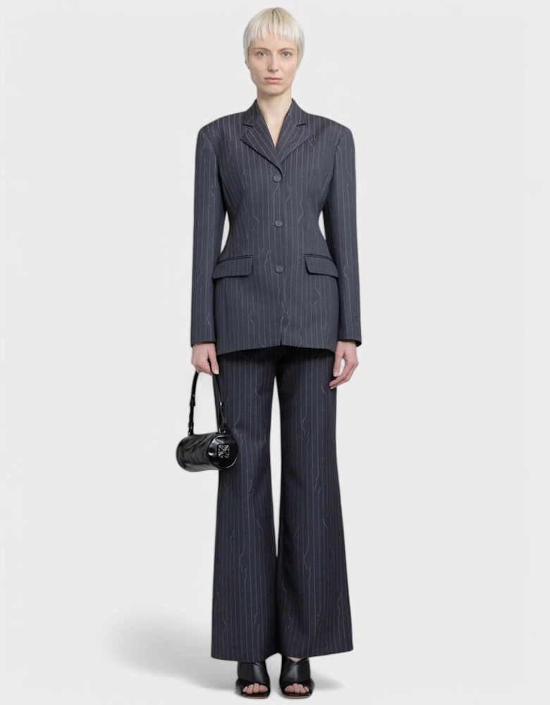 Pinstripe Fitted 3 Button Blazer Jacket Dark Drey