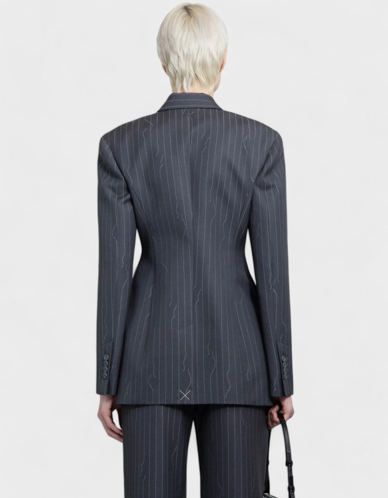 Pinstripe Fitted 3 Button Blazer Jacket Dark Drey