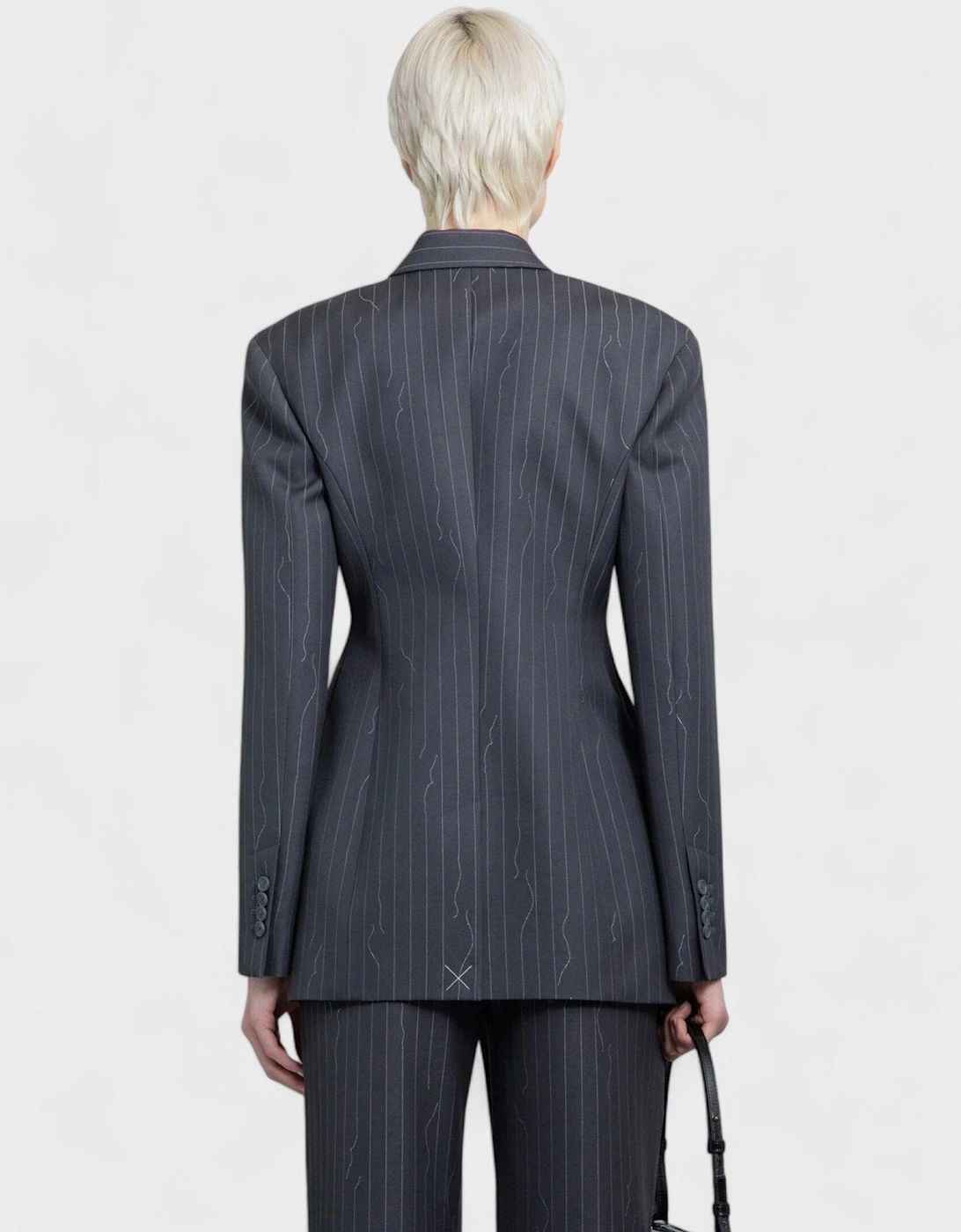 Pinstripe Fitted 3 Button Blazer Jacket Dark Drey
