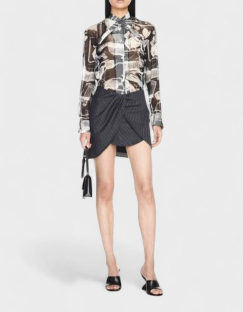 Pinstripe Twist Mini Skirt Grey