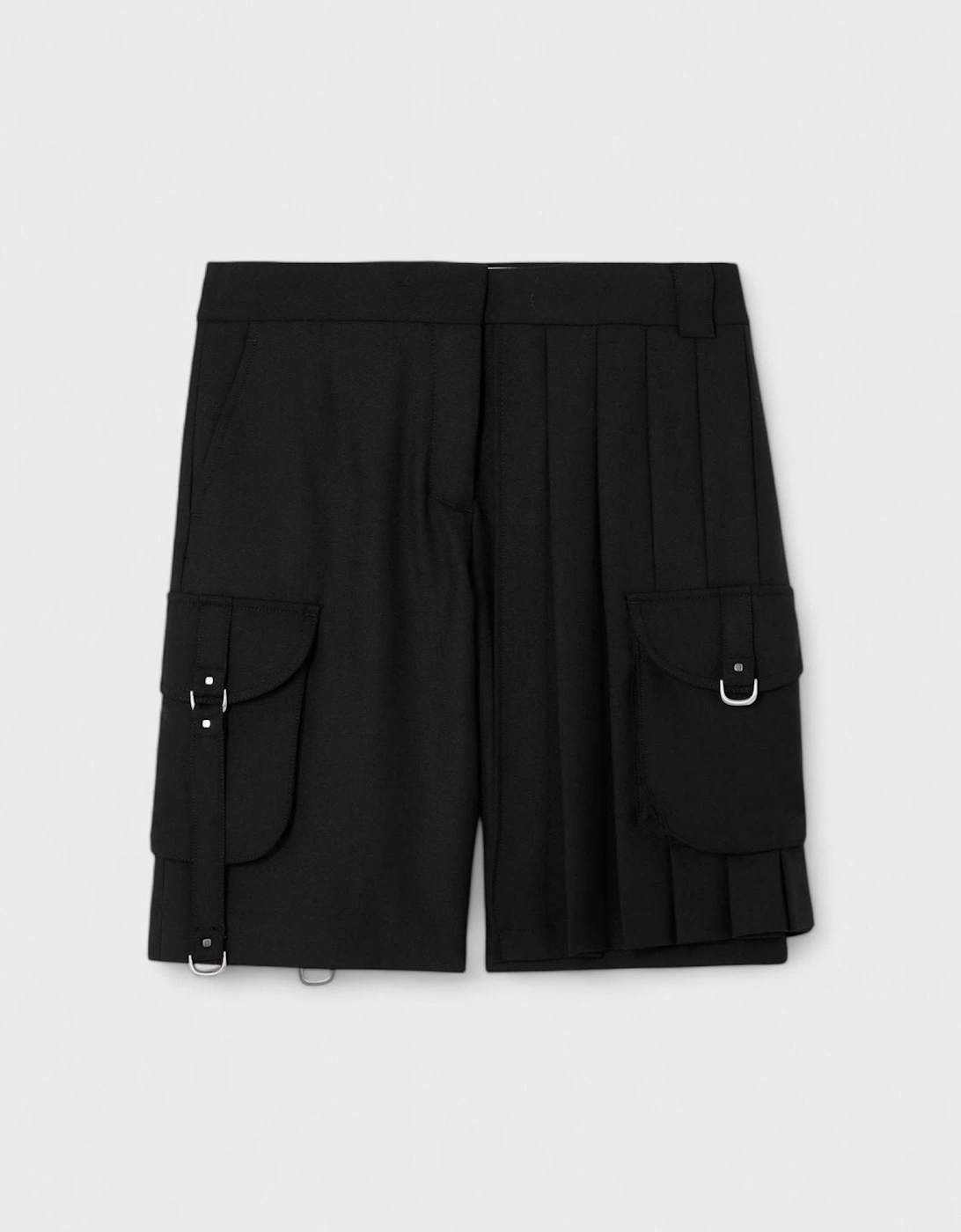 Women's Off-White Blend Cargo Pleated Shorts Black - Size: 14