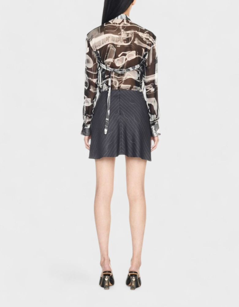 Pinstripe Twist Mini Skirt Grey