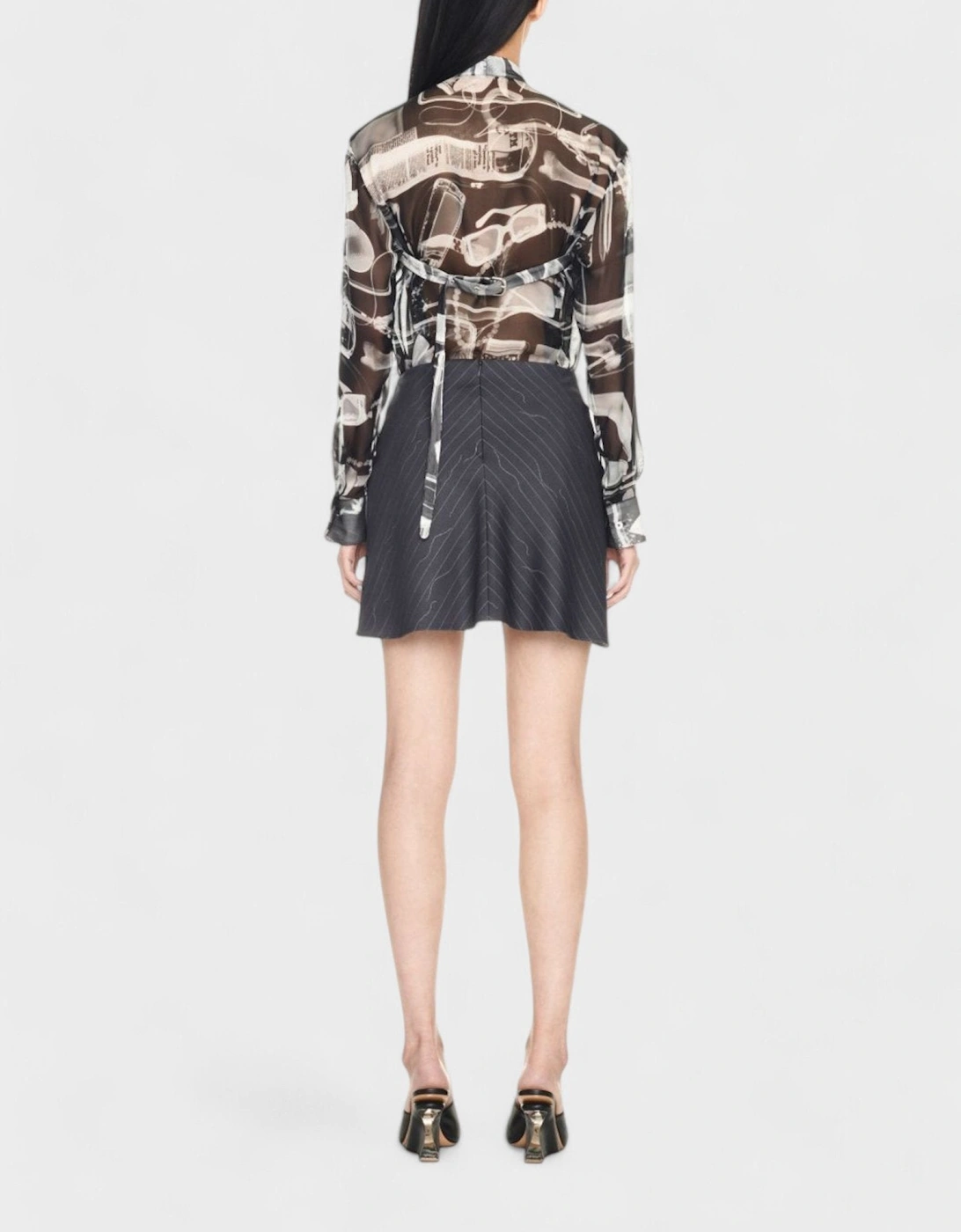 Pinstripe Twist Mini Skirt Grey