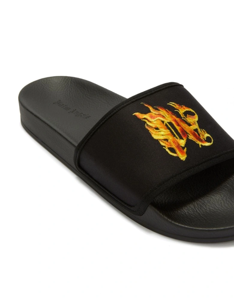 Pa Monogram Flame Pool Slides Black