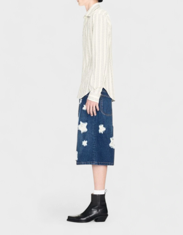 Stars Denim Ripped Shorts Blue