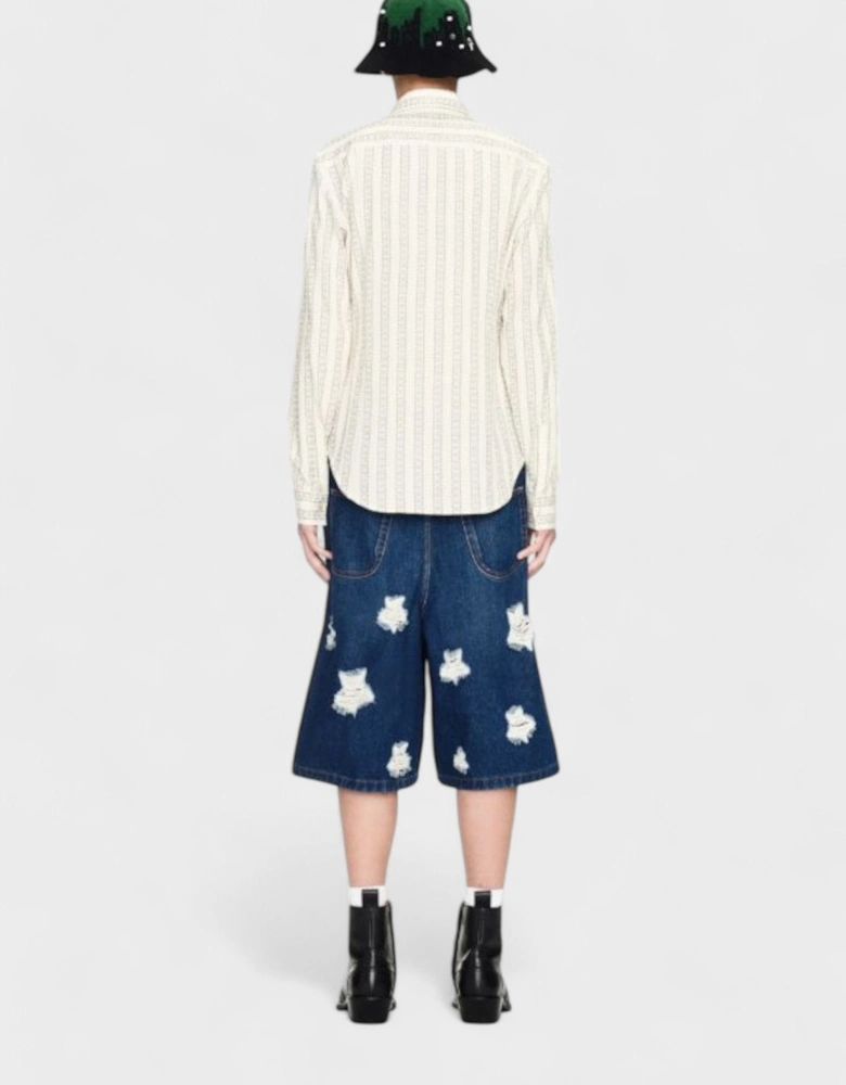 Stars Denim Ripped Shorts Blue