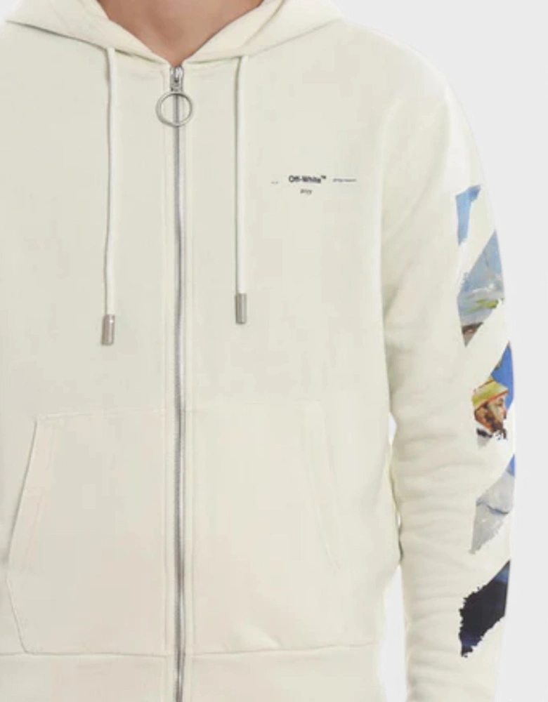Diag Multicolour Zipped Hoodie White