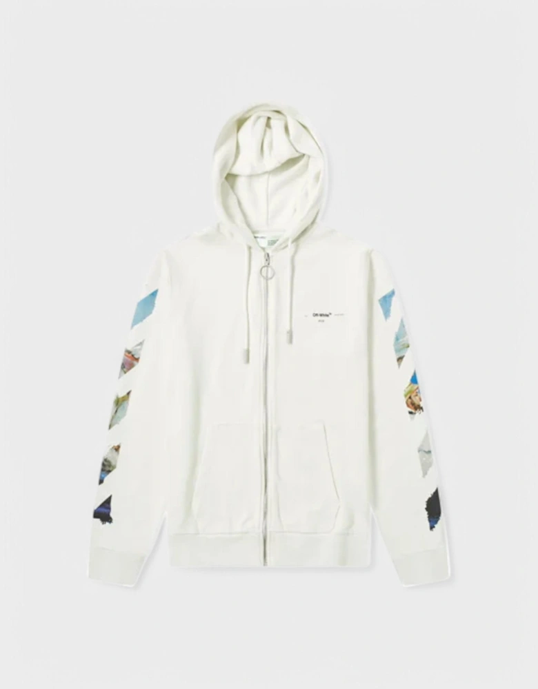 Diag Multicolour Zipped Hoodie White