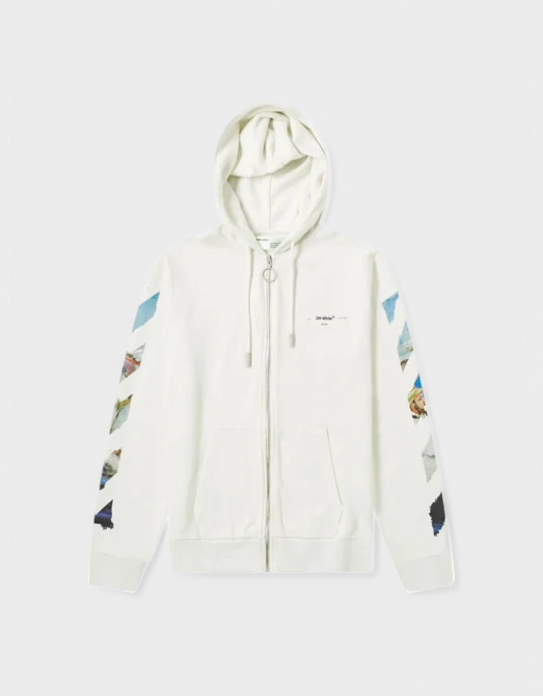 Diag Multicolour Zipped Hoodie White