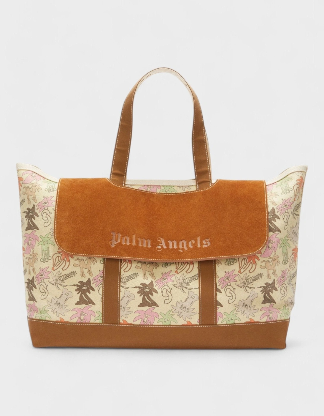 Women's Palm Angels All Over Print Palm City Tote Bag Beige - Brown - Size: O/S