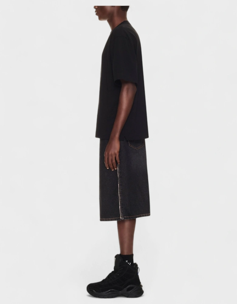 Arrow Tab Zip Denim Loose Shorts Blue