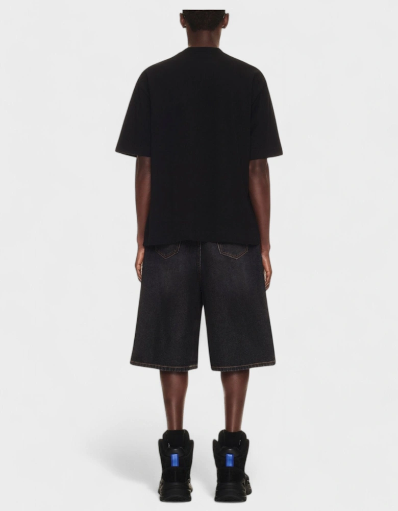 Arrow Tab Zip Denim Loose Shorts Blue