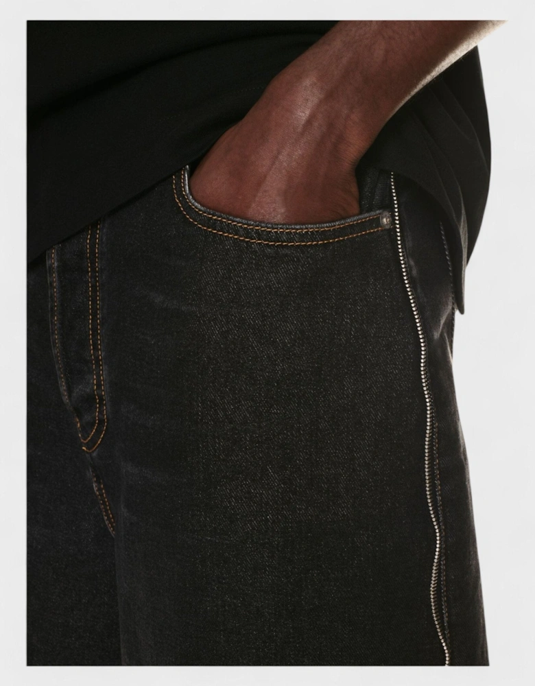 Arrow Tab Zip Denim Loose Shorts Blue