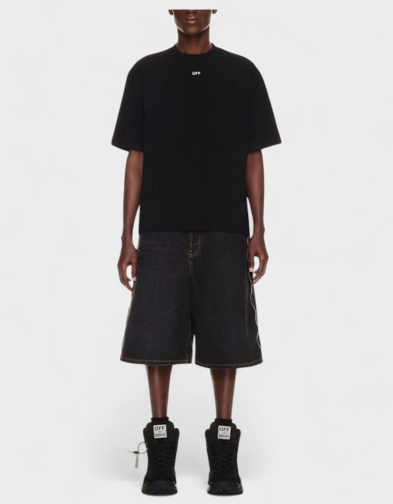Arrow Tab Zip Denim Loose Shorts Blue