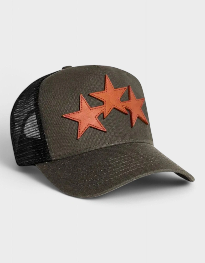 Three Star Trucker Hat Military Green