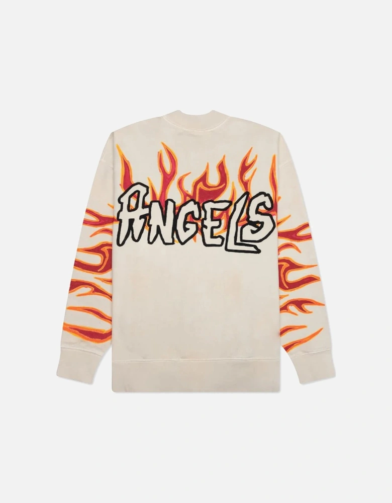 Garment Dye Palm Graffiti Flames Sweatshirt Off White/Black
