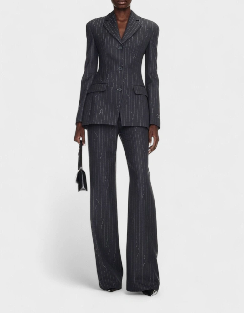 Pinstripe Wide Fit Suit Trousers Dark Drey