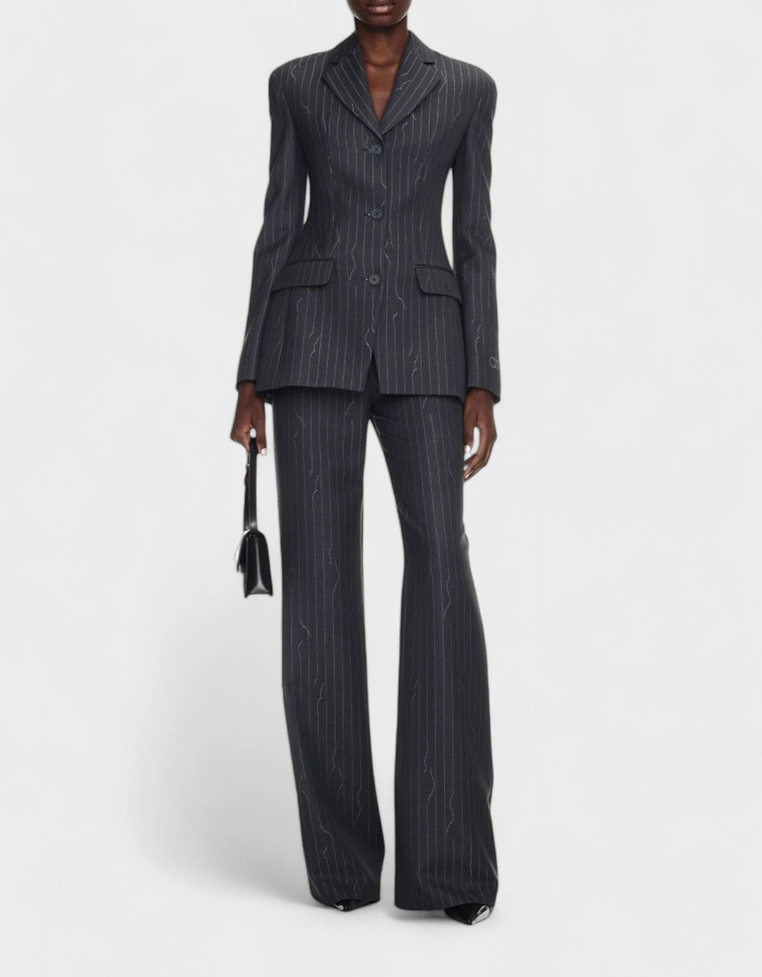 Pinstripe Wide Fit Suit Trousers Dark Drey