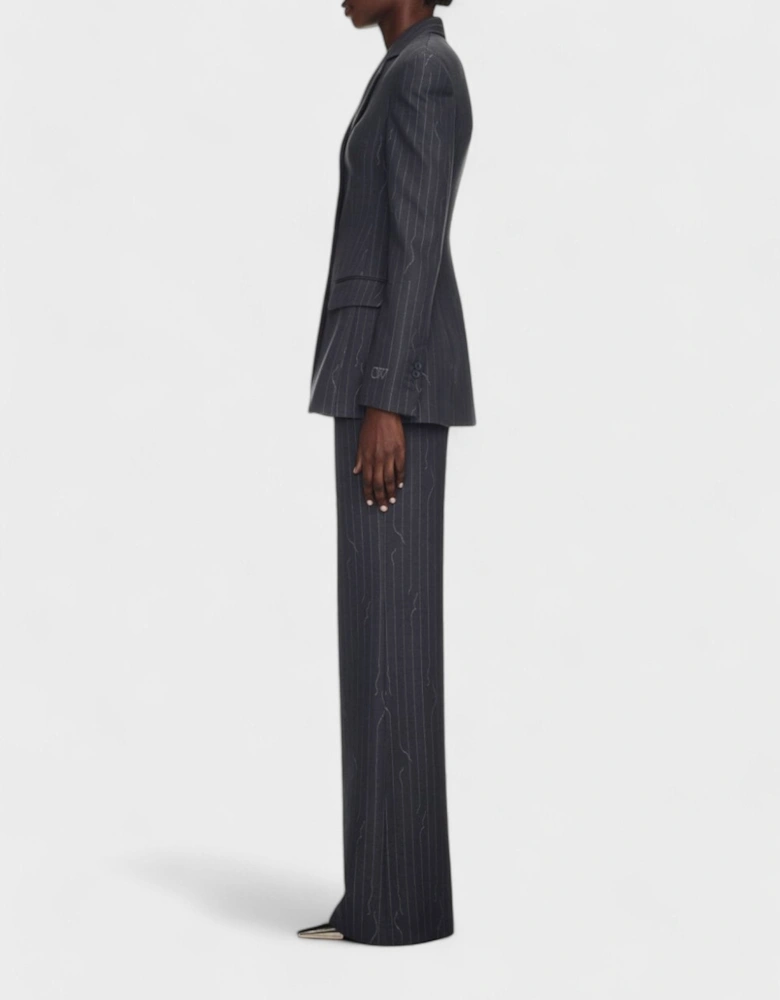 Pinstripe Wide Fit Suit Trousers Dark Drey