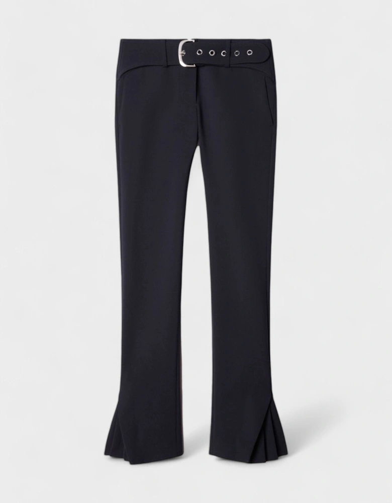 Stretch Wool Belt Slim Pants Dark Blue