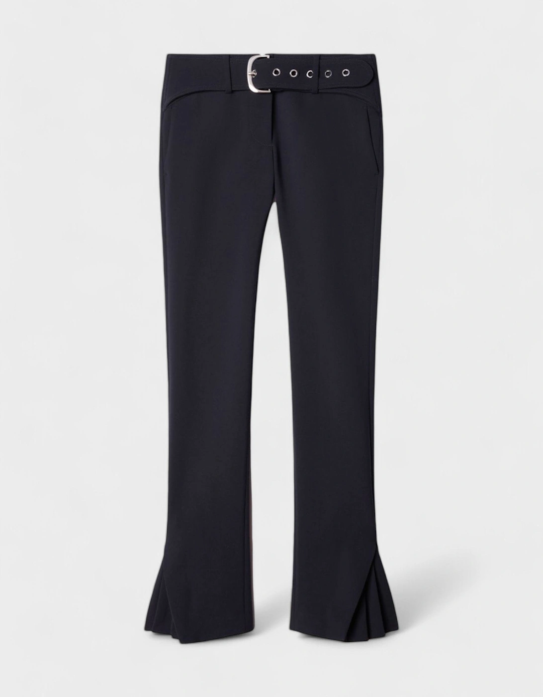 Off-White OFF-WHITE Women's Stretch Wool Belt Slim Pants Dark Blue