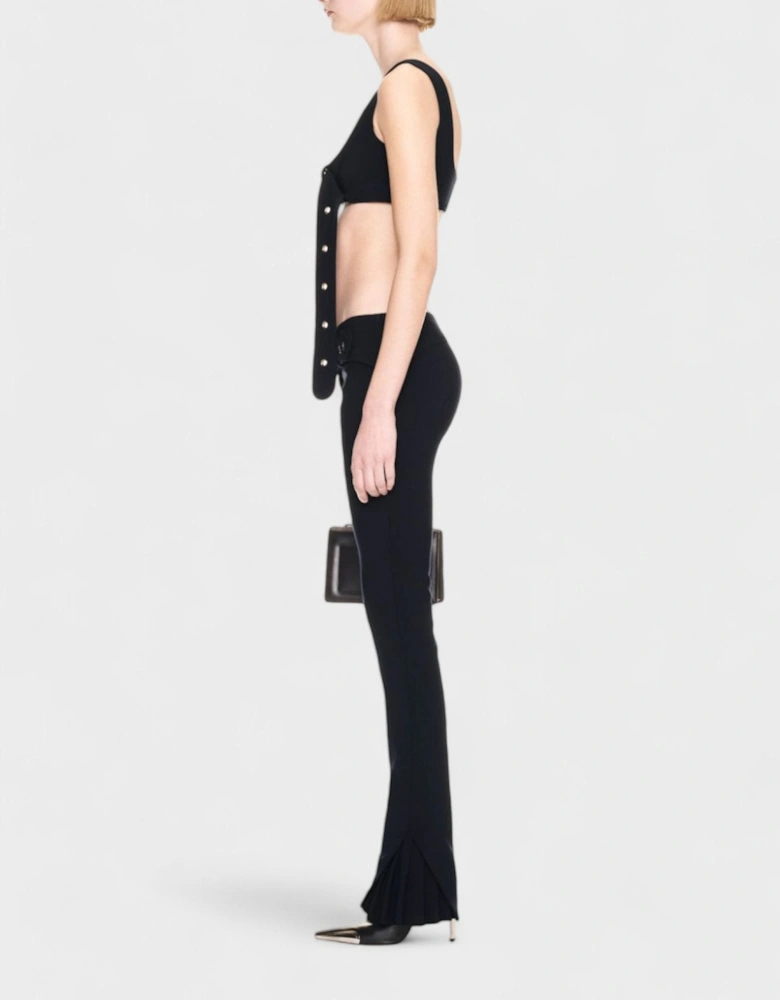 Stretch Wool Belt Slim Pants Dark Blue