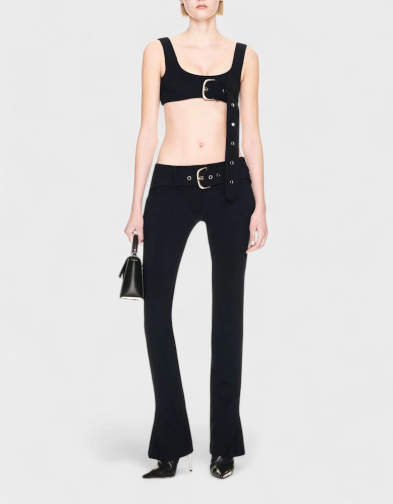 Stretch Wool Belt Slim Pants Dark Blue