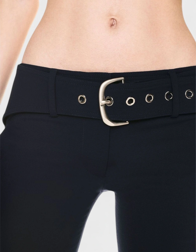 Stretch Wool Belt Slim Pants Dark Blue
