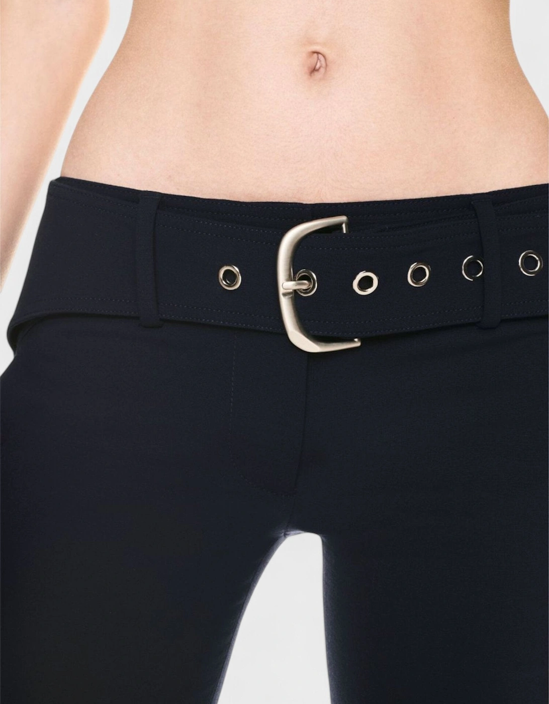 Stretch Wool Belt Slim Pants Dark Blue