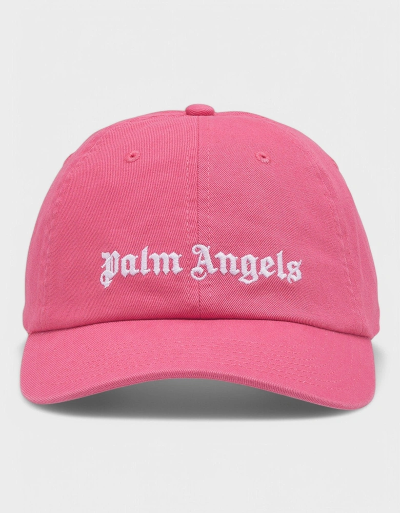 Embroidered Gothic Intarsia Logo Strap-Back Cap Pink/White