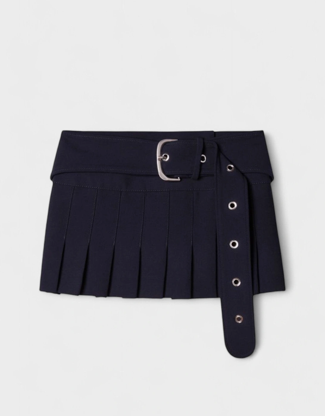 Stretch Belted Pleated Miniskirt Blue, 6 of 5
