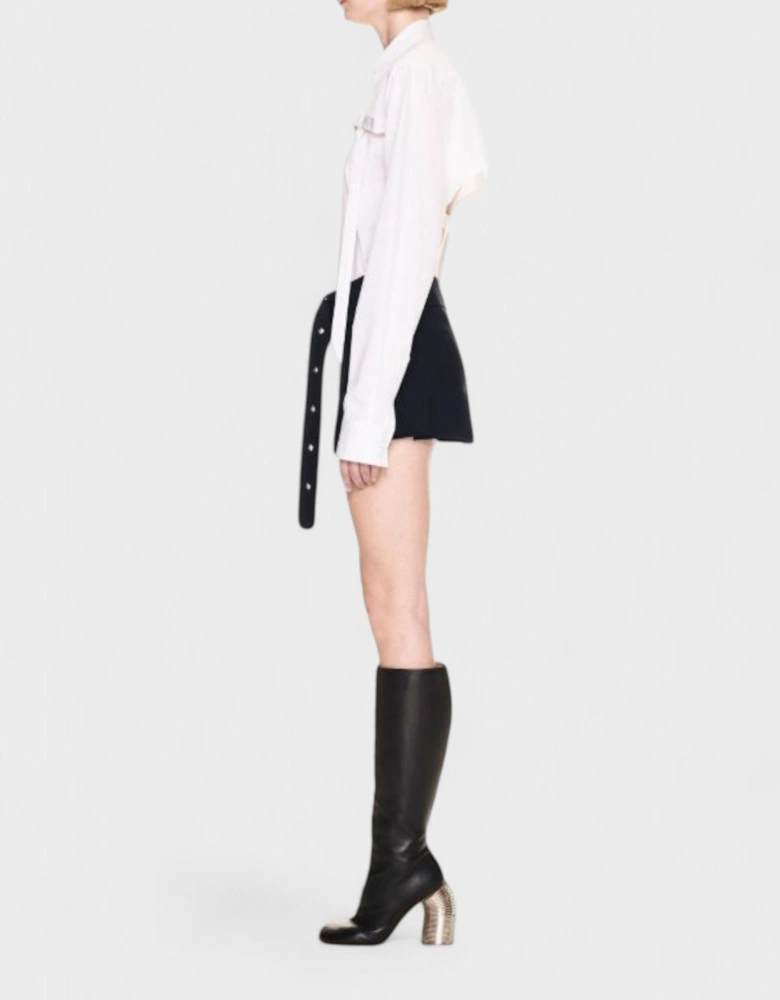 Stretch Belted Pleated Miniskirt Blue