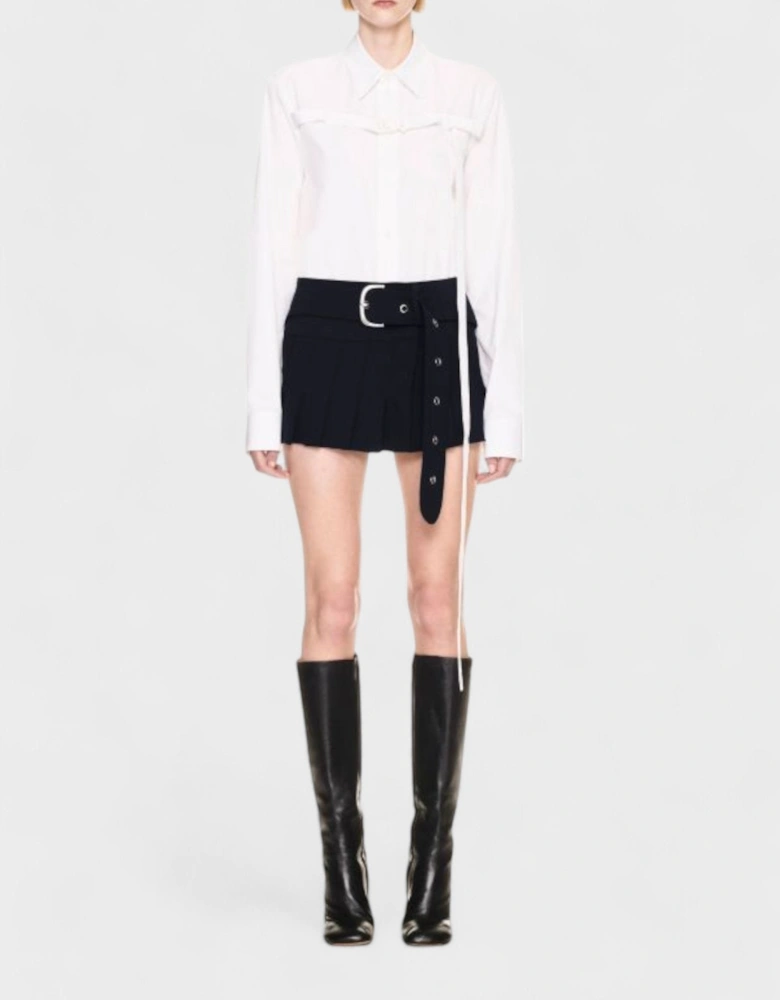 Stretch Belted Pleated Miniskirt Blue