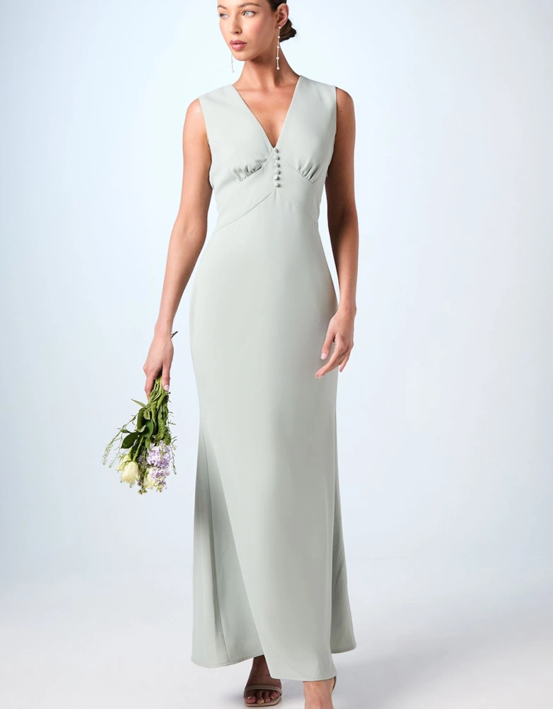V Neck Empire Seam Crepe Bridesmaids Dress