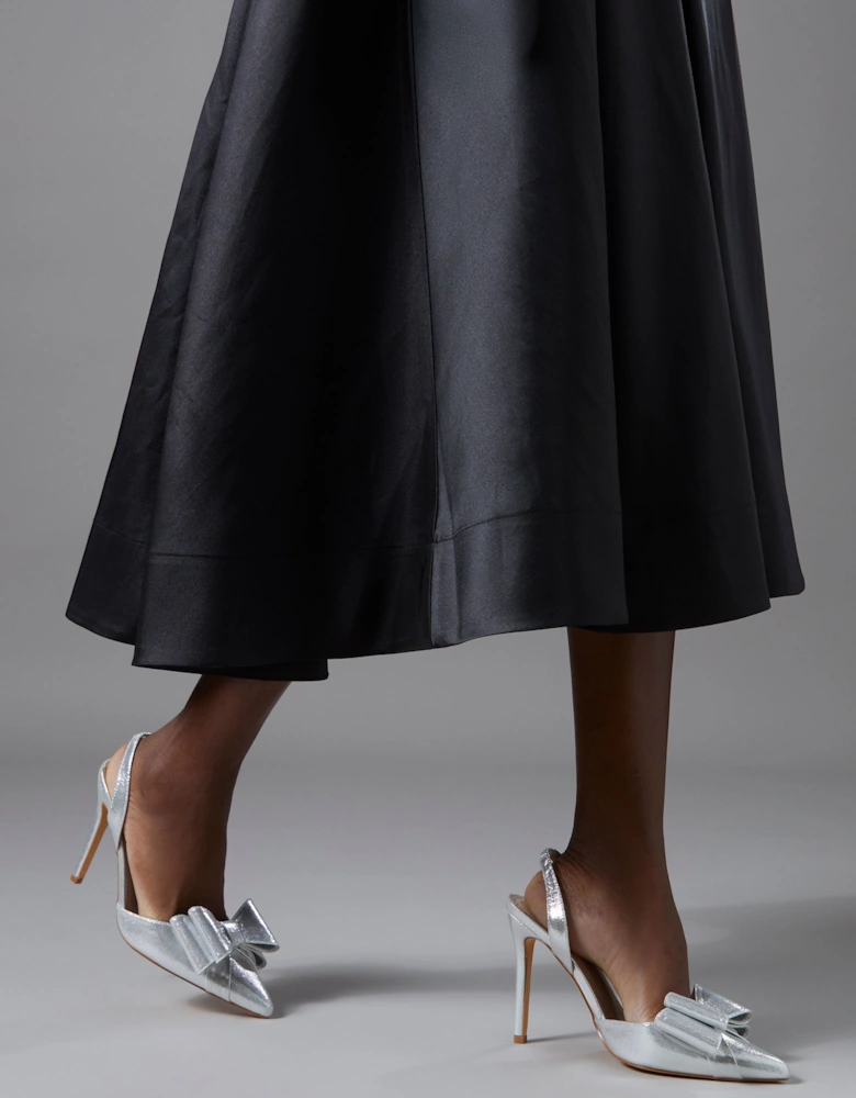 Tamara Metallic Textile Satin Bow Slingback High Stiletto Heel Court Shoes