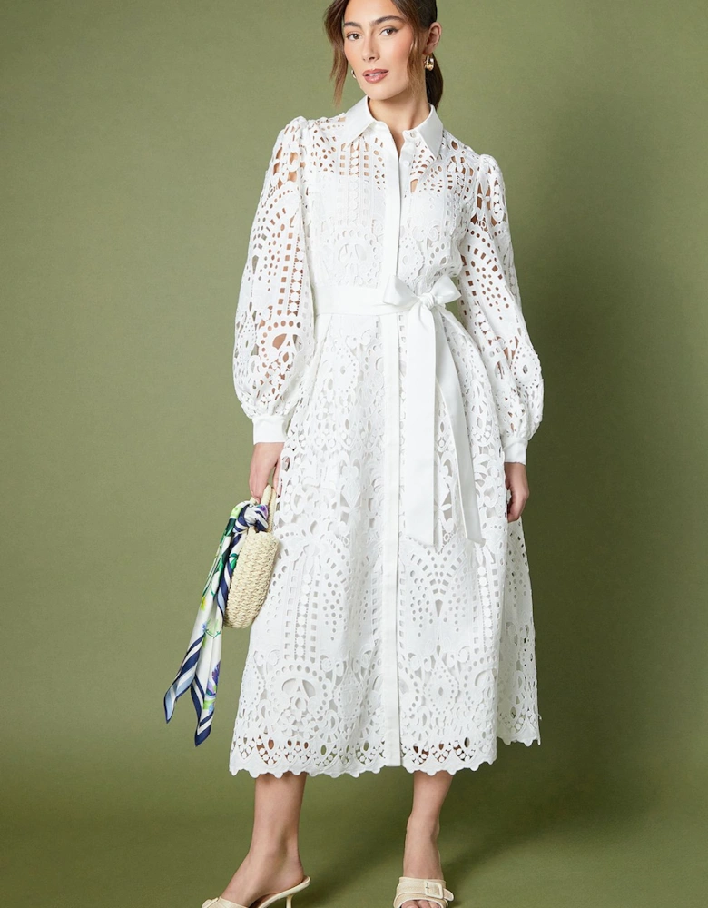 Lace Belted Shirt Dress