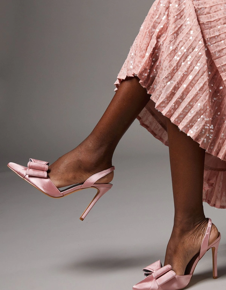 Tamara Satin Bow Sling Back Stiletto Court Shoes