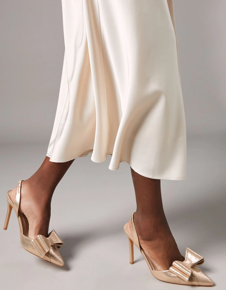Tamara Metallic Textile Satin Bow Slingback High Stiletto Heel Court Shoes