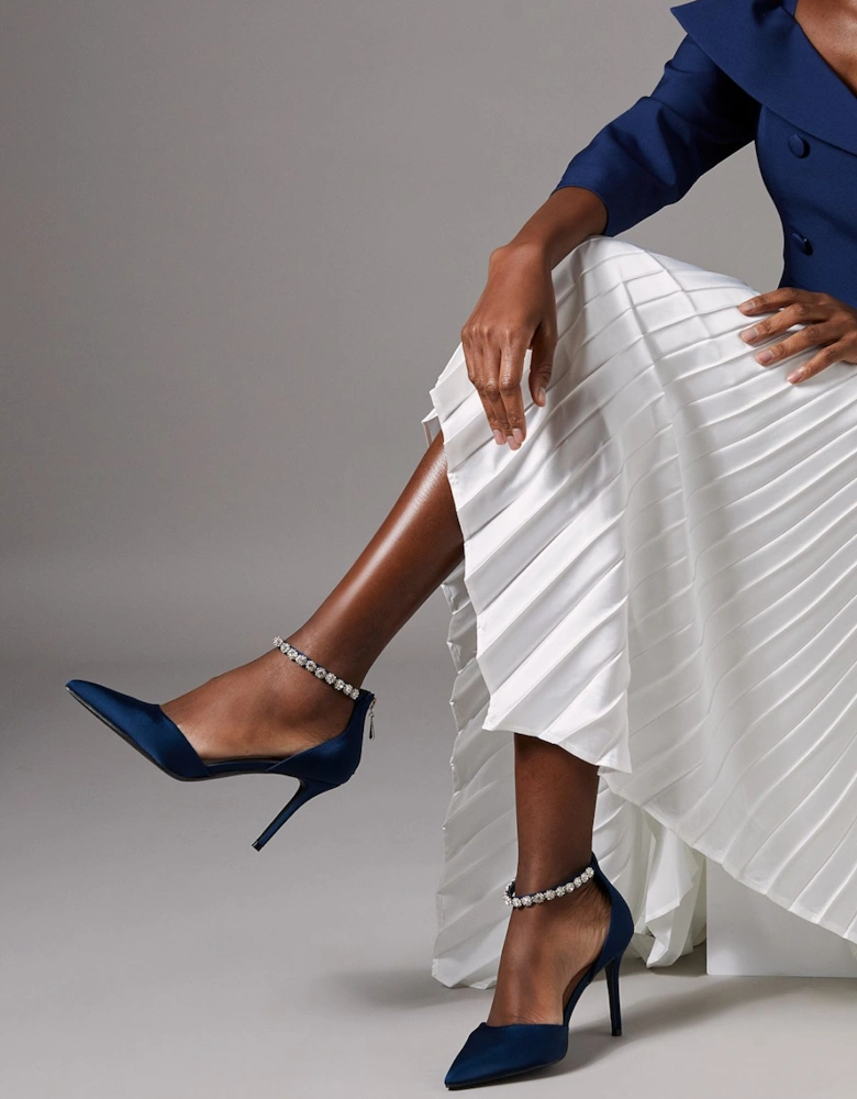 Wide Fit Tatiana Satin Jewelled Anklet High Stiletto Court Shoes