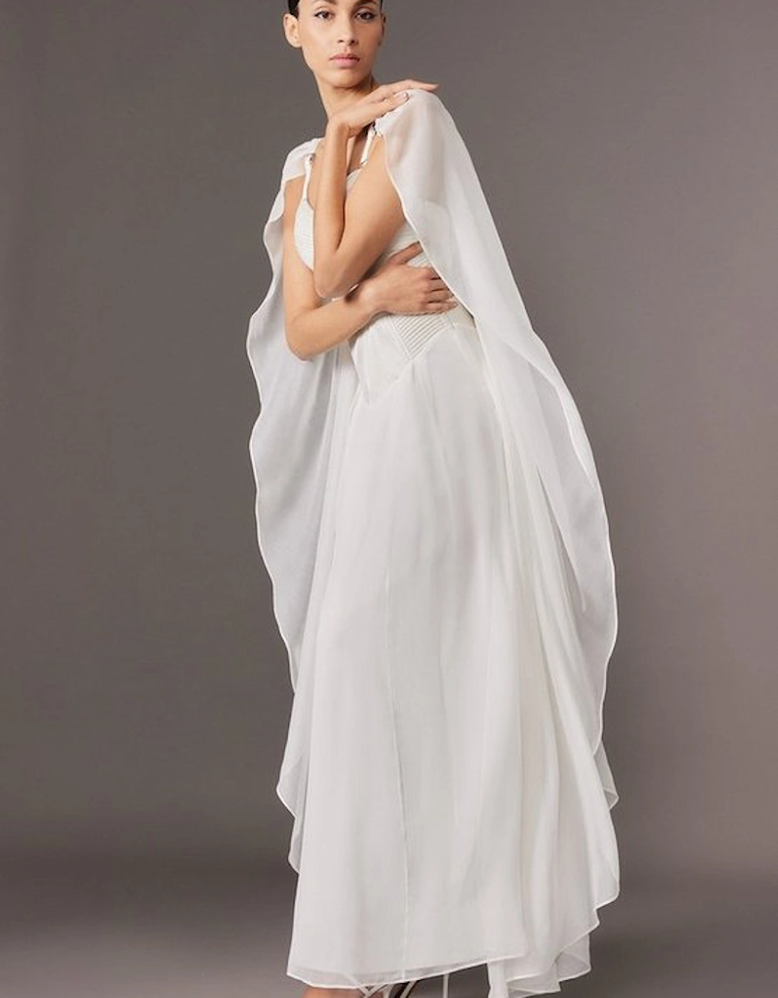 Archive Collection - Corset Detail Georgette Cape Woven Maxi Dress, 2 of 1