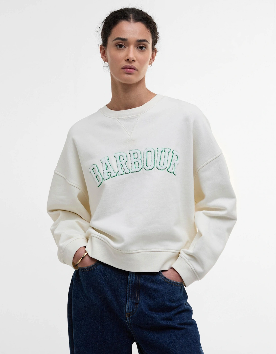 Women's Barbour Silverdale Womens Crew Neck Sweatshirt - Neutral - White - Size: 14