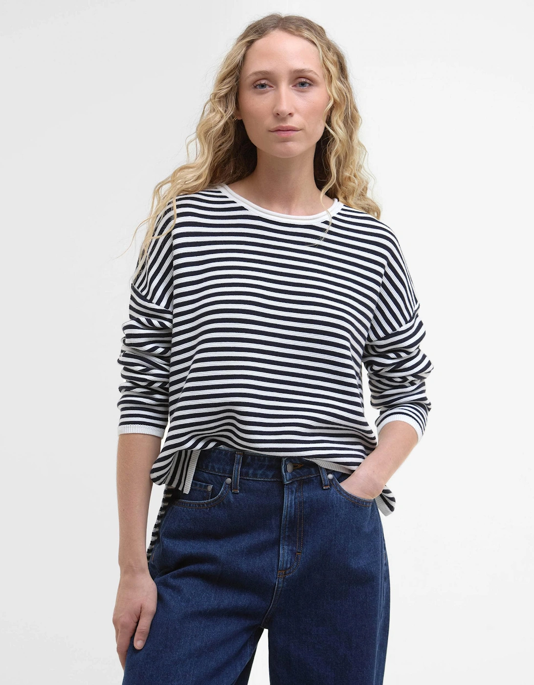 Women's Barbour Marine Stripe Womens Knitted Jumper - Navy Stripe - Navy/Multi - Size: 12