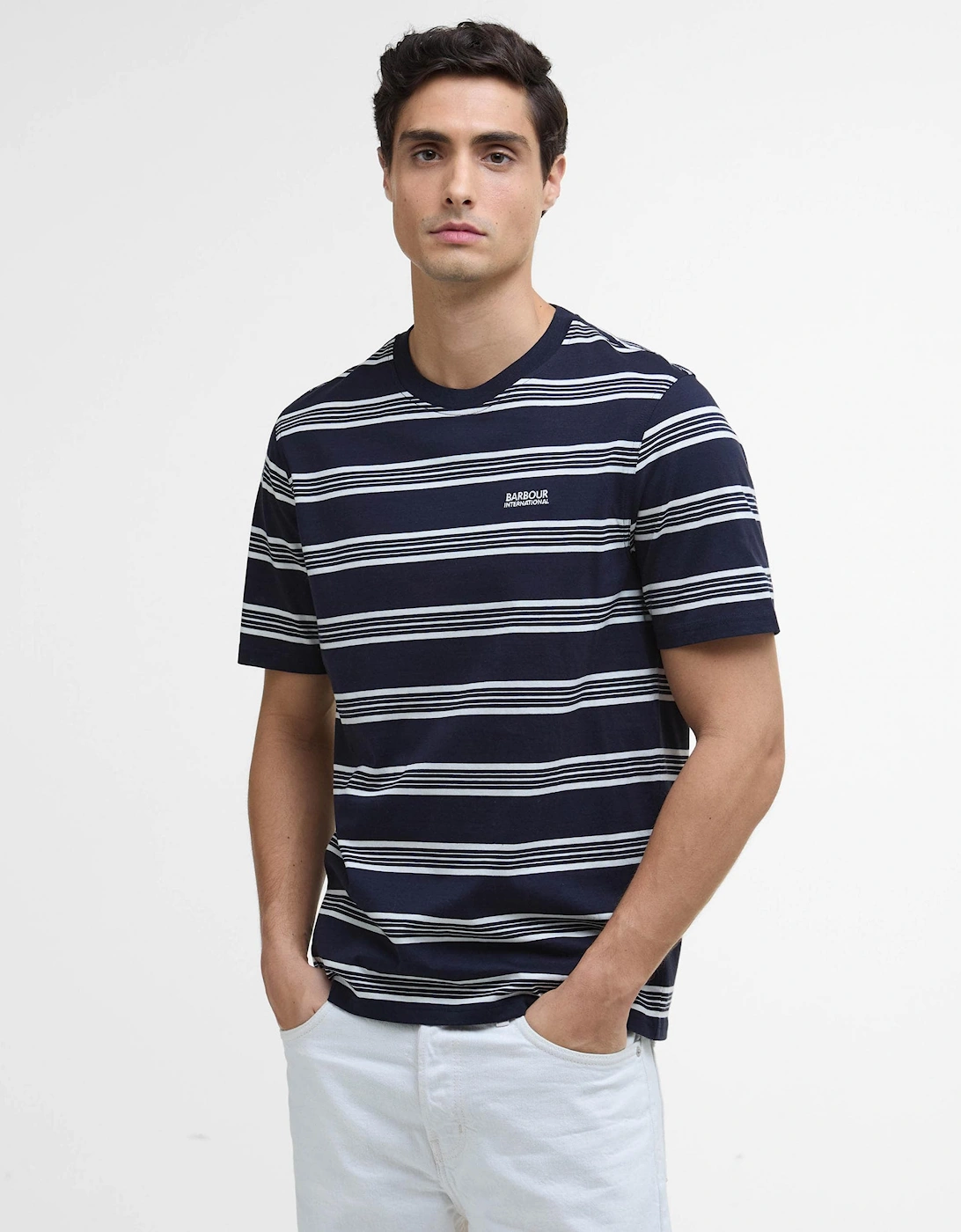 Men's Barbour International Upham Mens Striped T-Shirt - Navy - Size: 42