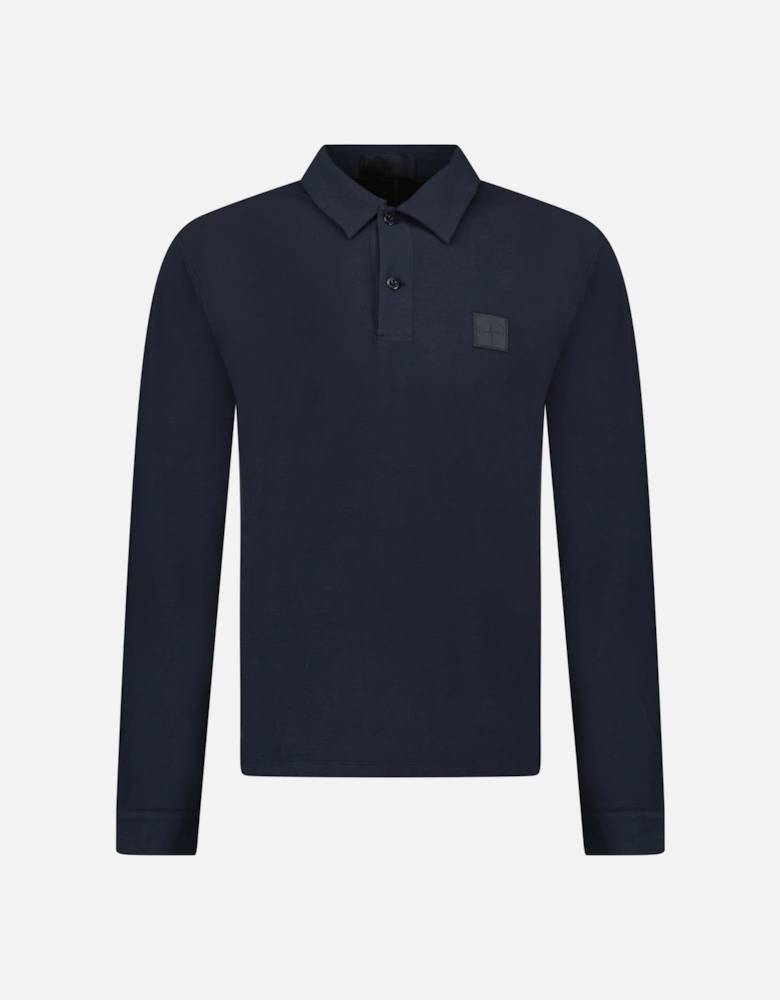 Ghost Badge Long Sleeve Polo Shirt in Navy