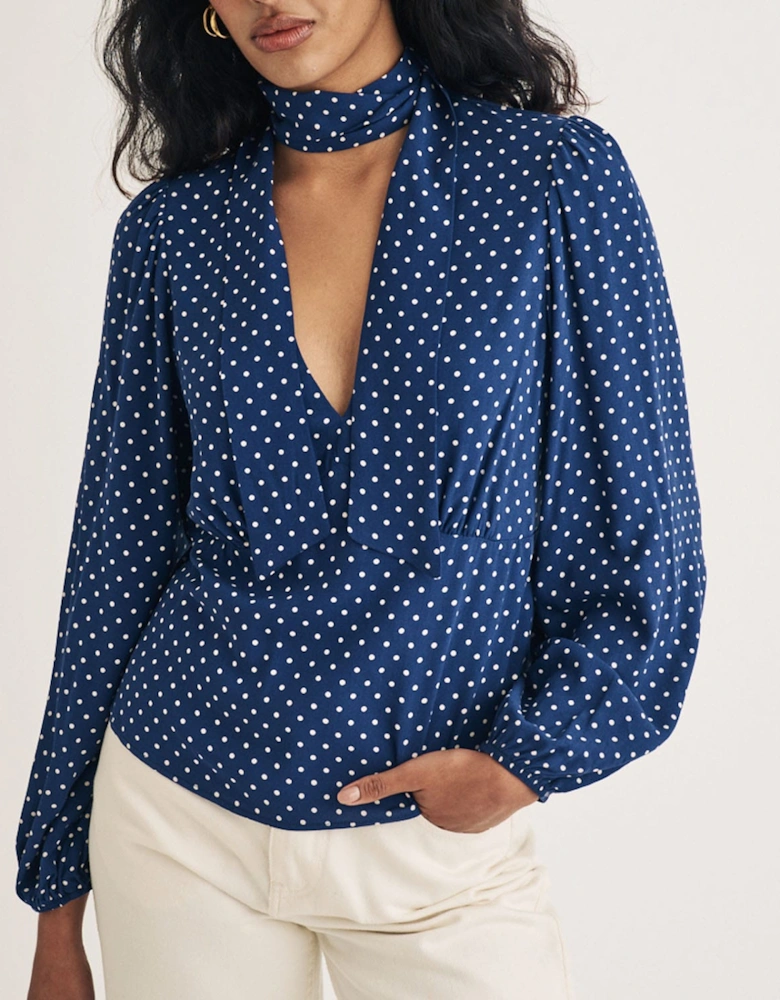 Karen Polka Dot Tie Neck Blouse